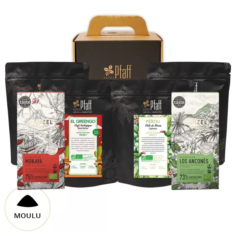 Coffret café : 1kg de cafés biologiques - 4x250gr | cafés moulu